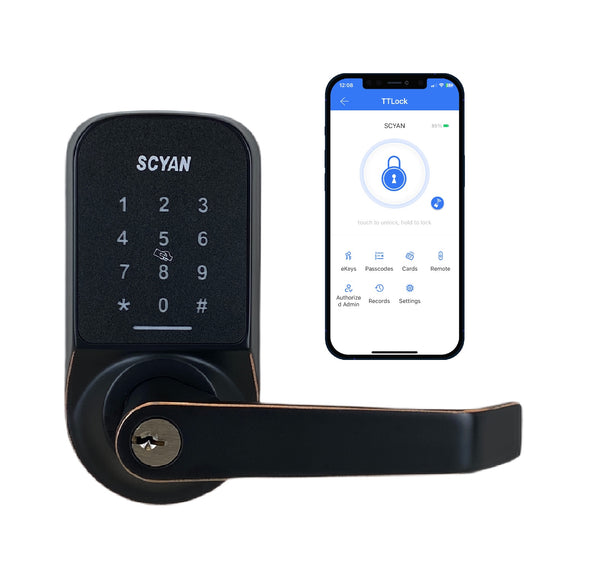 SCYAN X4 Smart Door Lock with Touchscreen Keypad Access, Auto Locking, manage lock with App for Home, Airbnb, Rental House, Aged Bronze