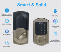 Scyan D1 Bluetooth Touchscreen Deadbolt, for Home, Airbnb rental house, Satin Nickel